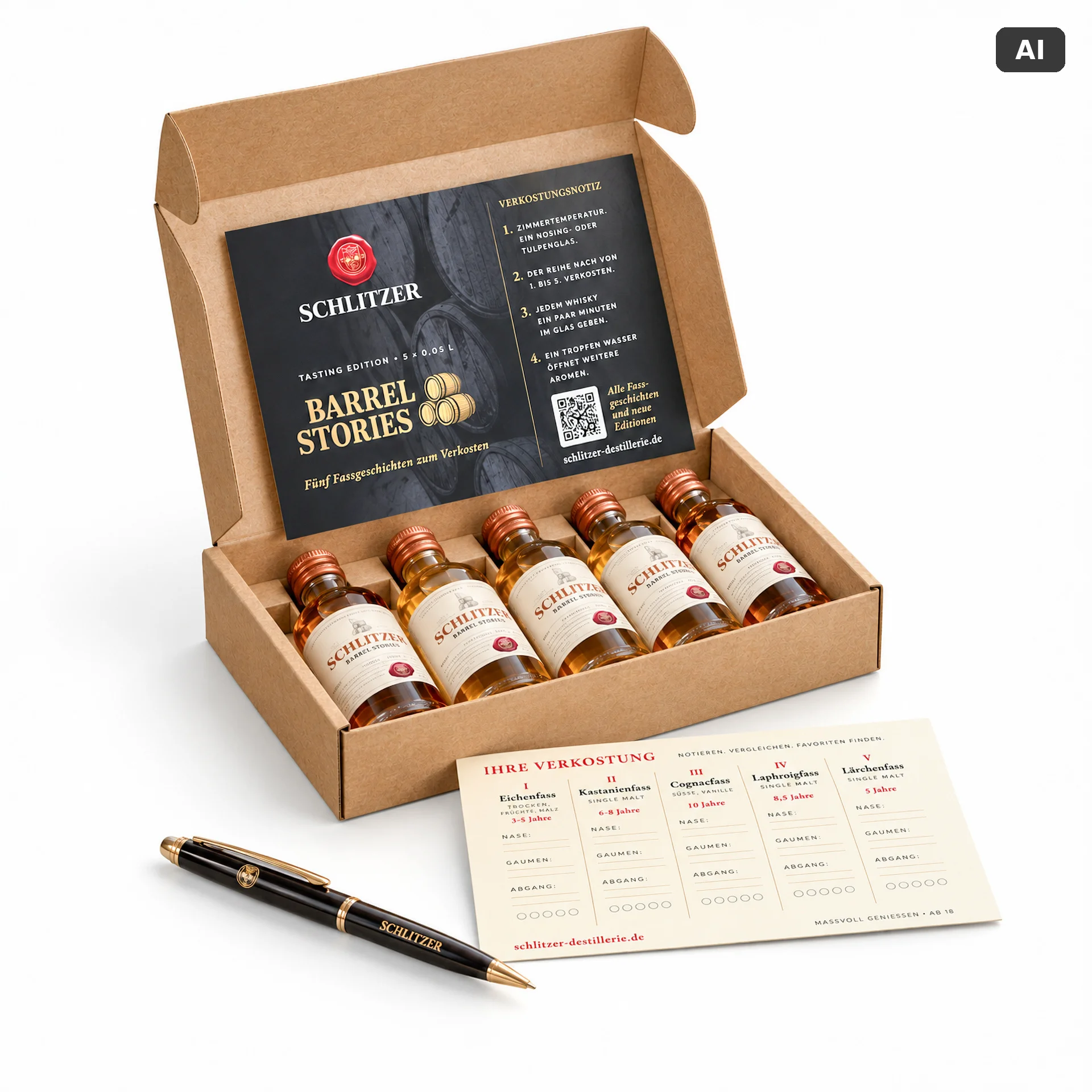 Barrel Stories Fassproben – Whisky-Tasting-Set 5×0,05 l Barrel Stories Fassproben – Whisky-Tasting-Set 5×0,05 l – in der Geschenkverpackung | Schlitzer Destillerie