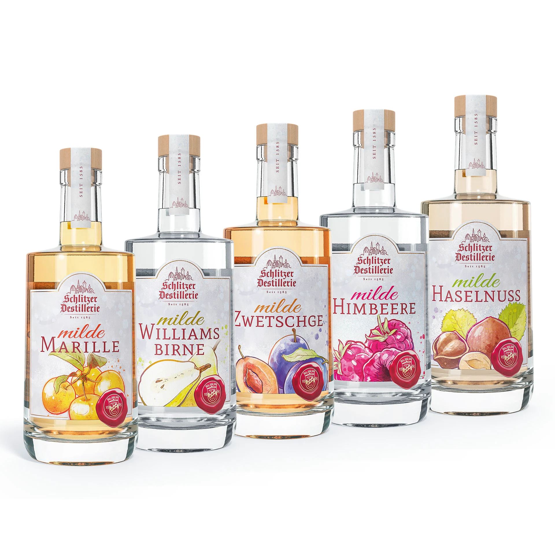 Obstbrand Set in Geschenkbox – Edle Spirituosen aus der Schlitzer Destillerie Obstbrand Set der Schlitzer Destillerie mit fünf eleganten Miniaturflaschen in edler Geschenkverpackung, ideal als Geschenk oder zum Probieren hochwertiger deutscher Obstbrände.