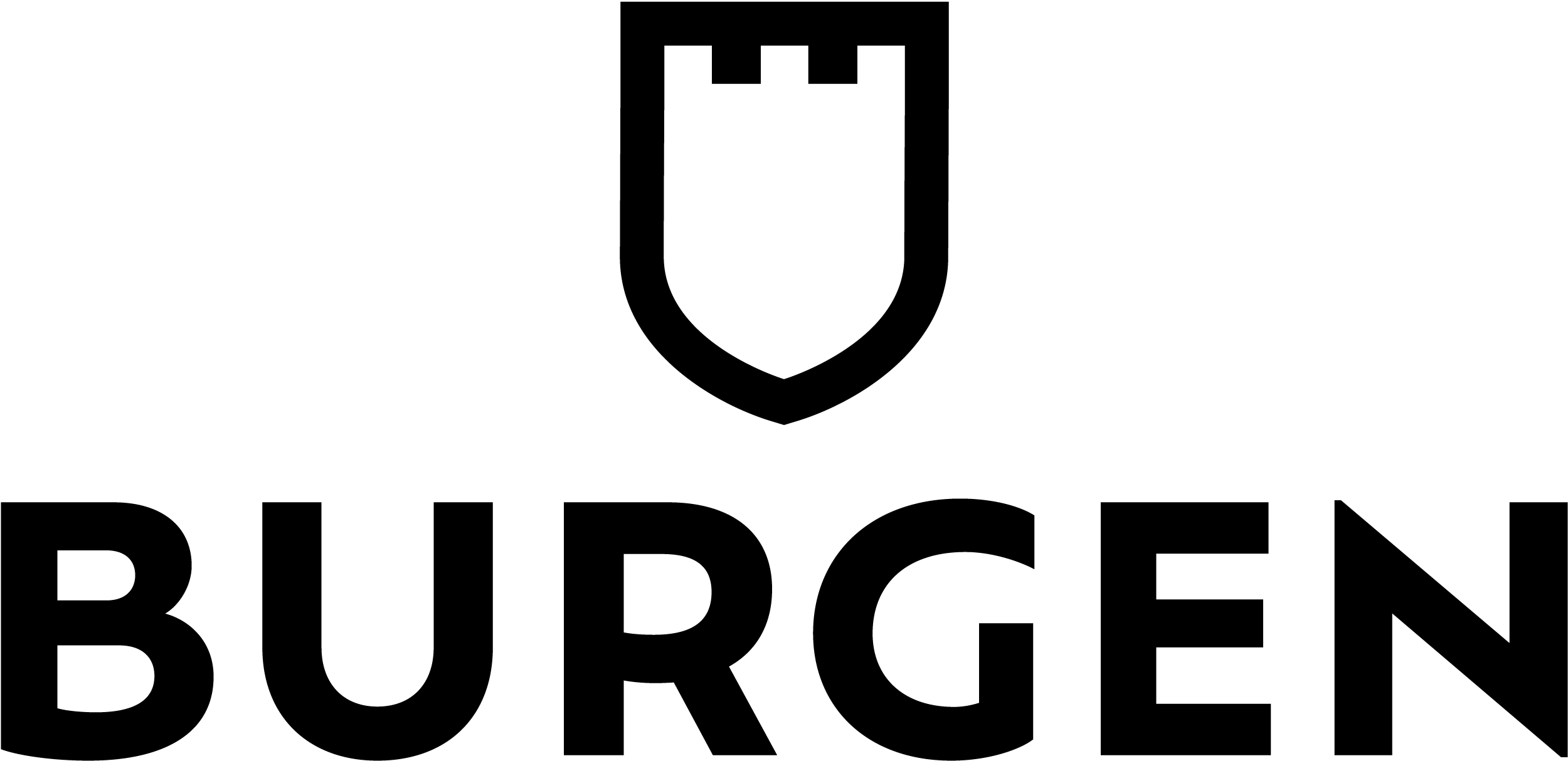 Burgen Logo in Schwarz – Schlitzer Destillerie Markenemblem Logo der Marke Burgen in schwarzer Schrift mit stilisierter Burg-Silhouette über dem Schriftzug, verwendet von der Schlitzer Destillerie für hochwertige Spirituosen.