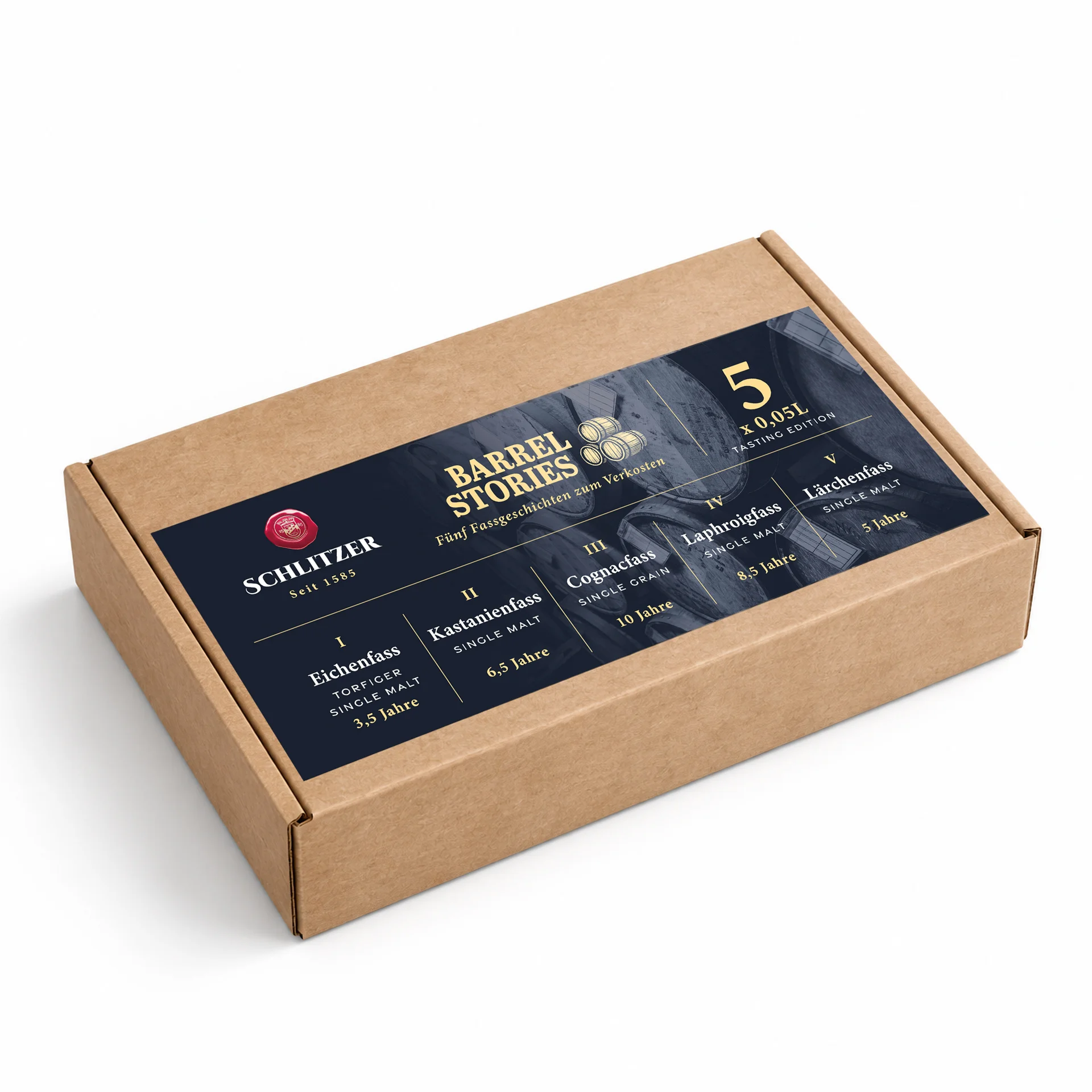 Barrel Stories Fassproben – Whisky-Tasting-Set 5×0,05 l – in der Geschenkverpackung | Schlitzer Destillerie