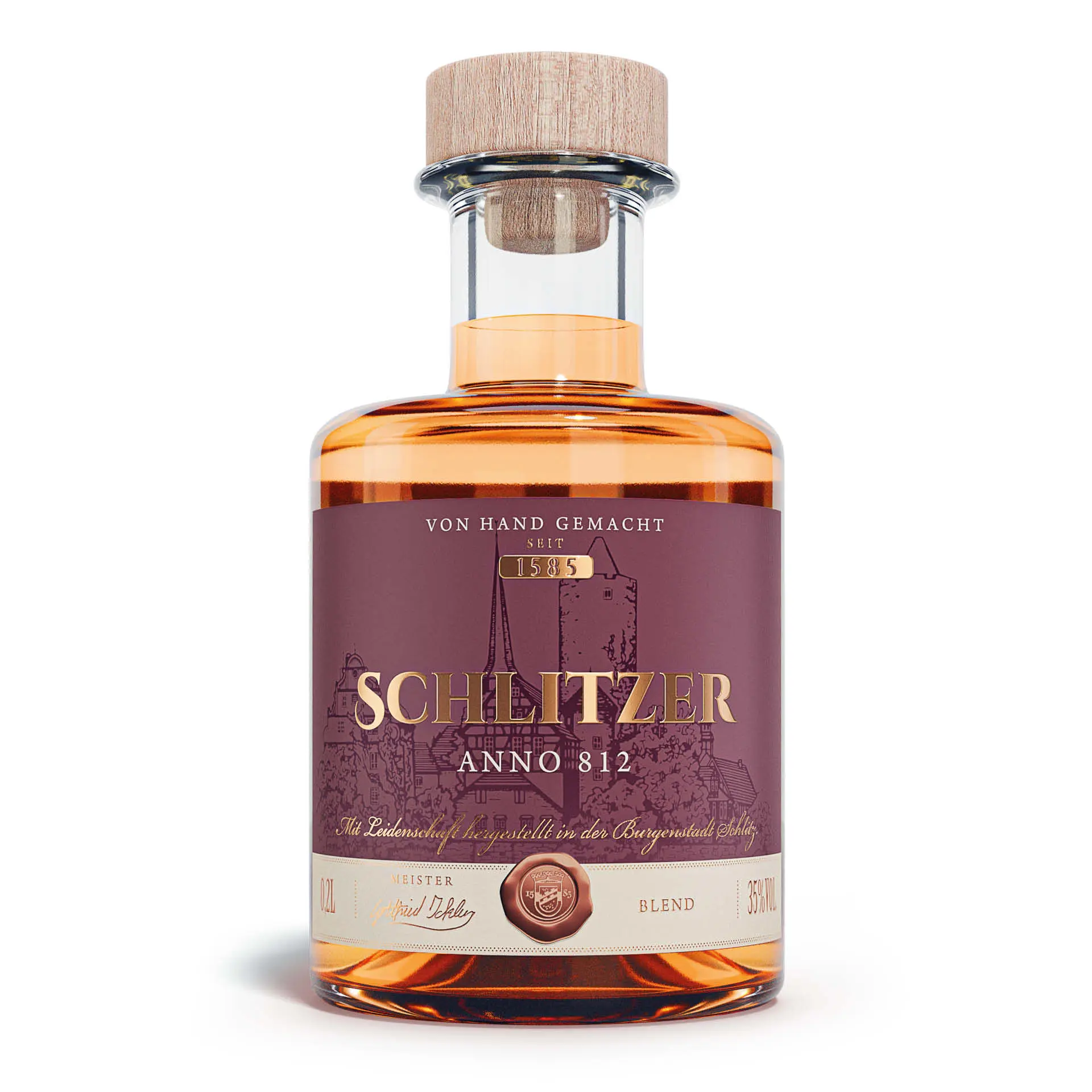 Anno 812 Whisky-Korn 200 ml Flasche – Schlitzer Destillerie – Deutscher Whisky Genuss Flasche Schlitzer Anno 812 Whisky & Korn 200 ml – deutscher Premium-Whisky in bernsteinfarbener Glasflasche mit edlem Etikett, traditionell gebrannt in Schlitz, ideal als Geschenk oder Sammlerstück.