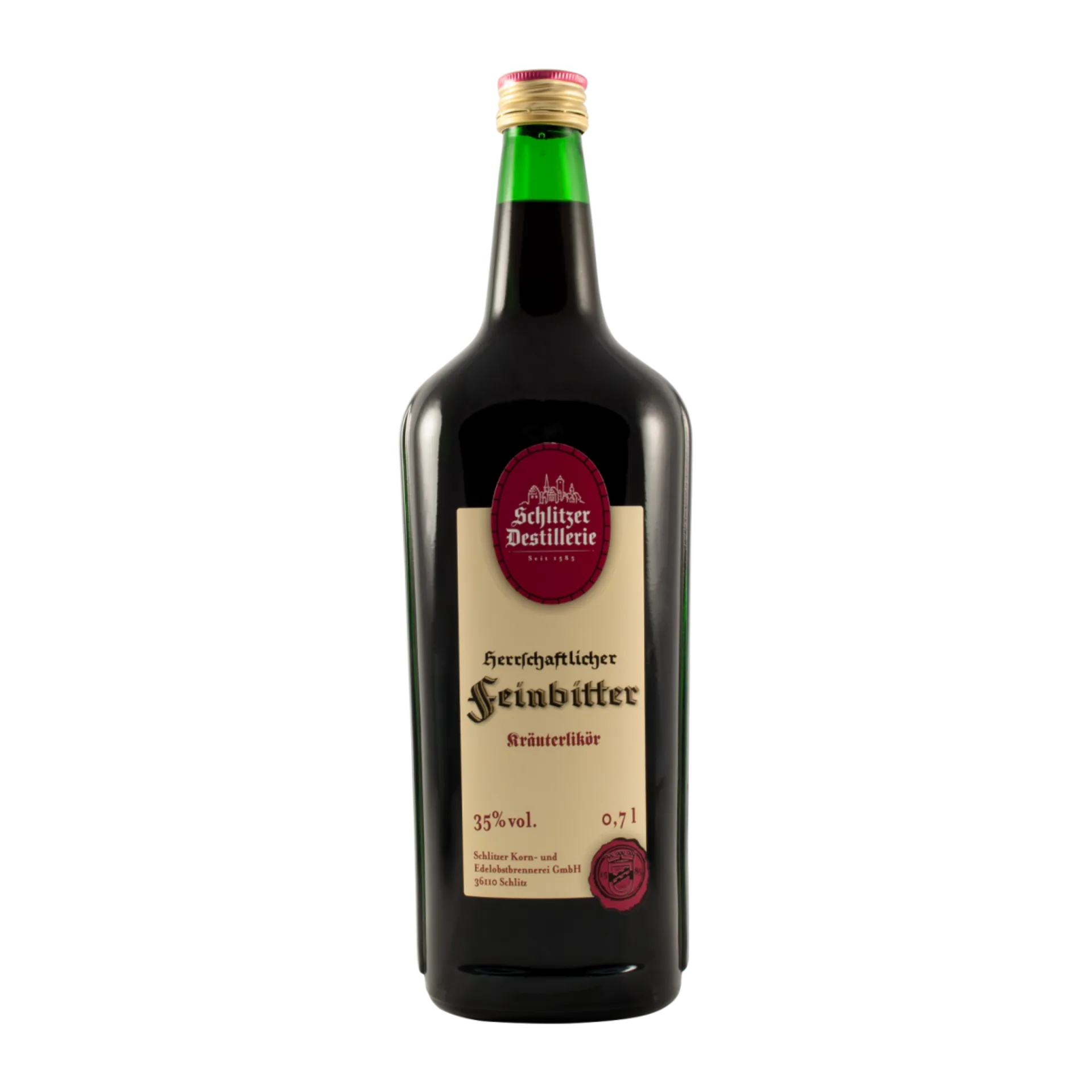 Herrschaftlicher Feinbitter Kräuterlikör 700 ml – Edler Digestif aus der Schlitzer Destillerie Flasche Schlitzer Herrschaftlicher Feinbitter 700ml – edler Kräuterlikör in brauner Glasflasche mit klassischem Etikett, hergestellt in der Schlitzer Destillerie Hessens.