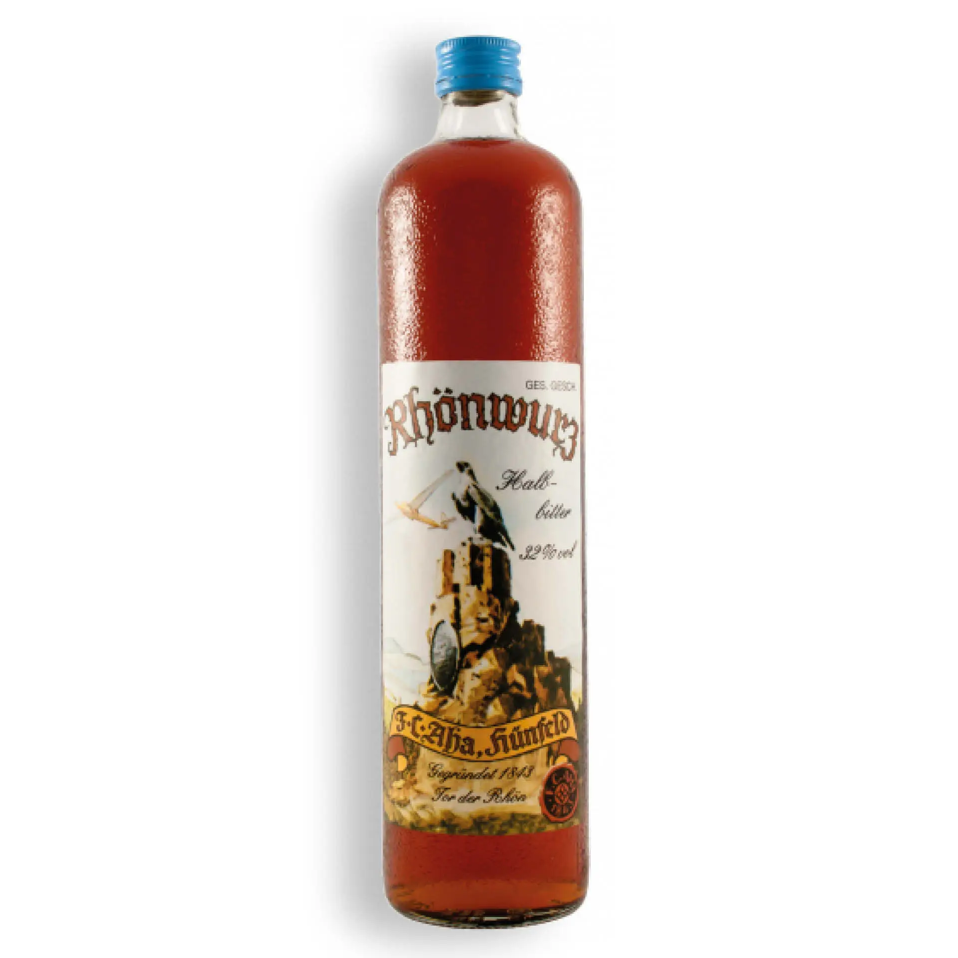 Rhönwurz Kräuterlikör – Hochwertiger Kräuterlikör aus der Schlitzer Destillerie Flasche Rhönwurz Kräuterlikör der Schlitzer Destillerie – grünes Etikett mit weißer Schrift, traditionelle Glasflasche auf weißem Hintergrund, deutscher Kräuterlikör aus natürlichen Zutaten.