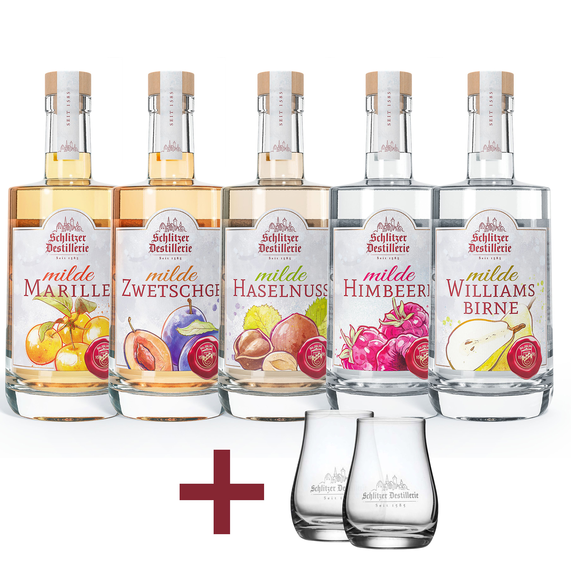 Milde Spirituosen Bundle mit Gläsern Milde Spirituosen Bundle mit Gläsern
