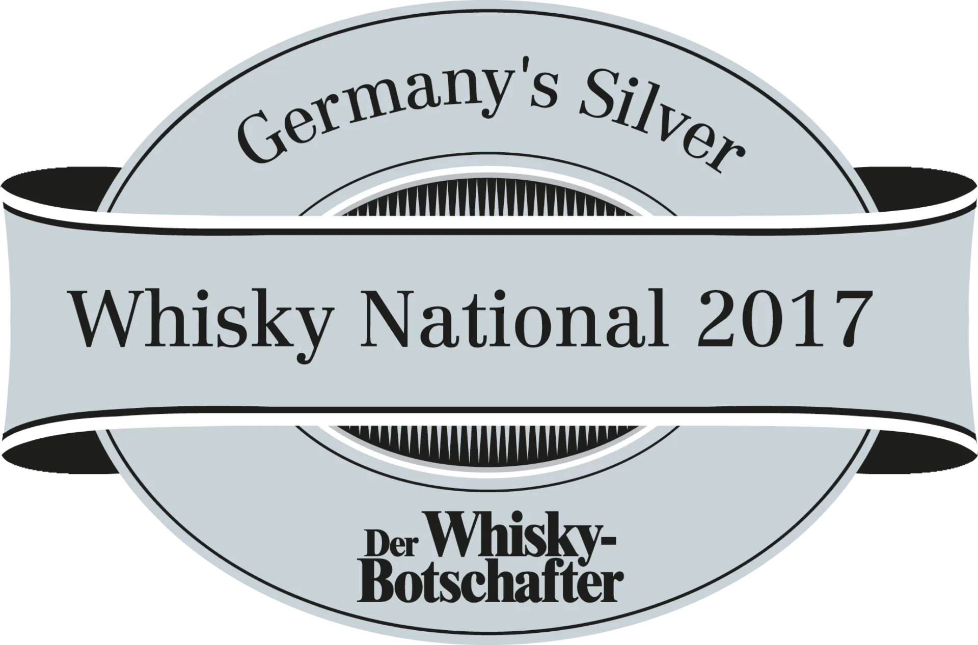 Schlitzer Single Malt Whisky – Silberprämiert bei den German Whisky Awards 2017 Silberprämierter Schlitzer Single Malt Whisky 2017 – nationale Auszeichnung der German Whisky Awards, Flasche mit Etikett und Medaille vor weißem Hintergrund