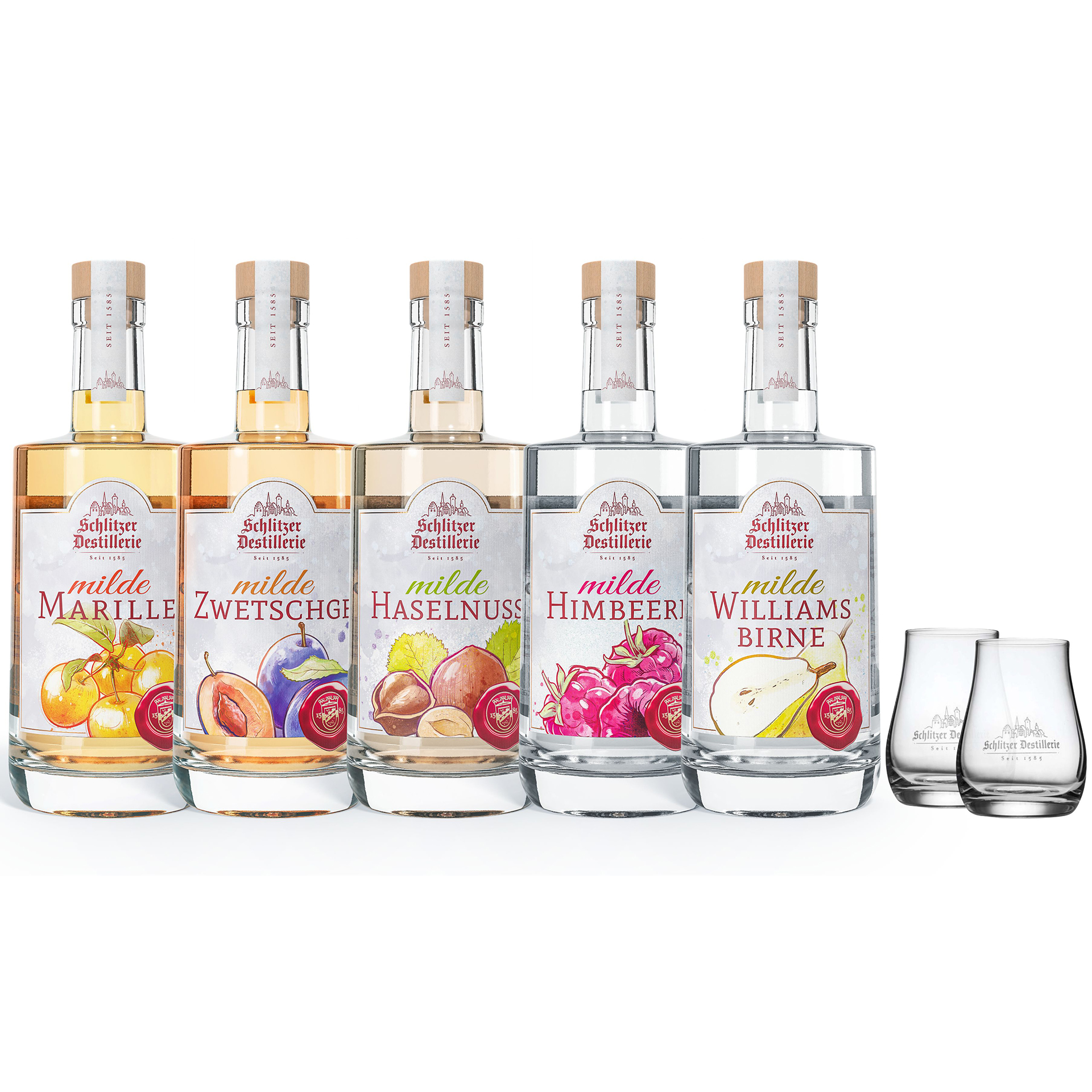Milde Spirituosen Bundle mit Gläsern Milde Spirituosen Bundle mit Gläsern
