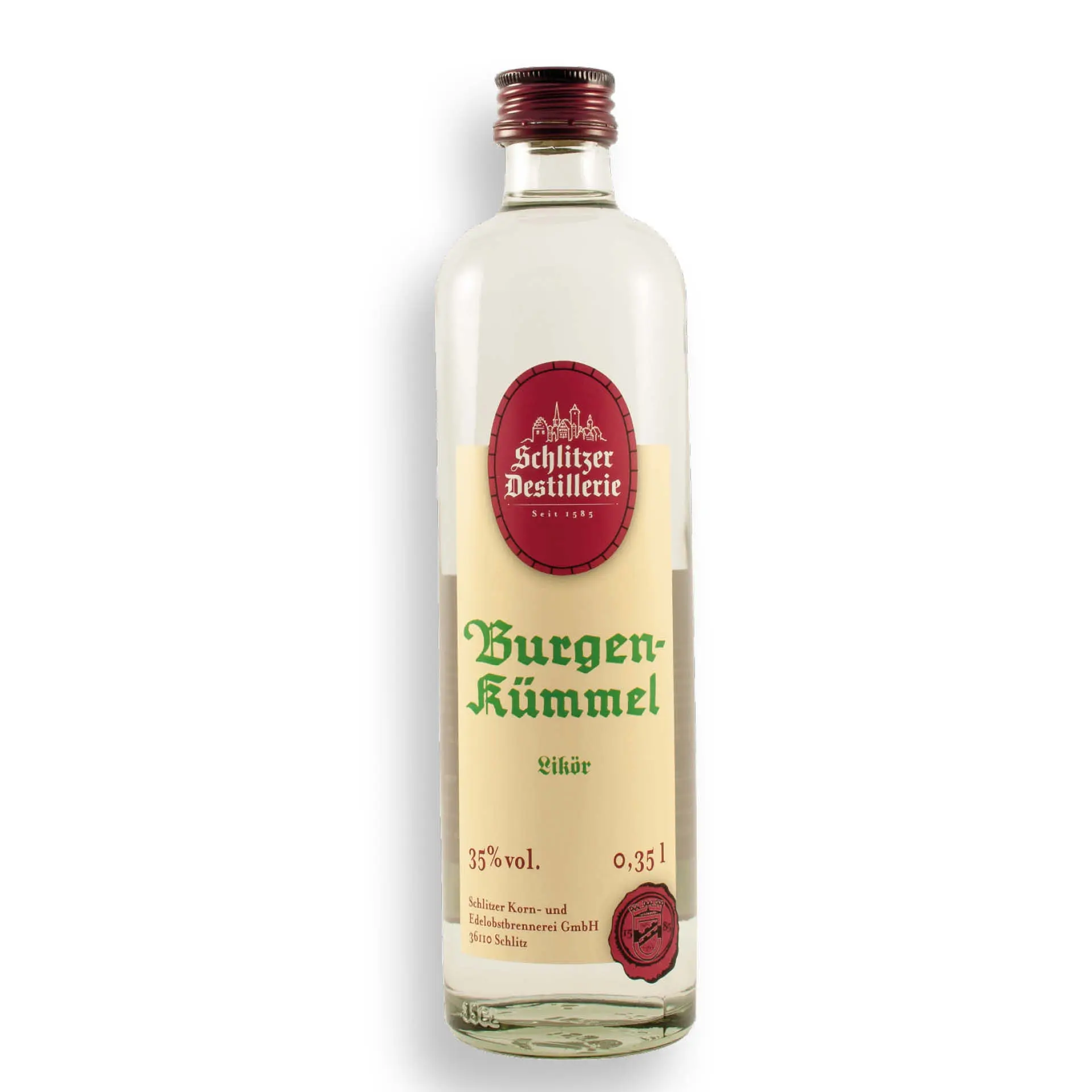 Kümmellikör 350ml Flasche - Schlitzer Destillerie Bild der Kümmel Spirituose von der Schlitzer Destillerie in einer stilvollen 350 ml Flasche, ideal als Digestif, verleiht traditionellen Gerichten ein besonderes Aroma - perfektes Geschenk aus erlesenen Zutaten für Liebhaber hochwertiger Spirituosen.