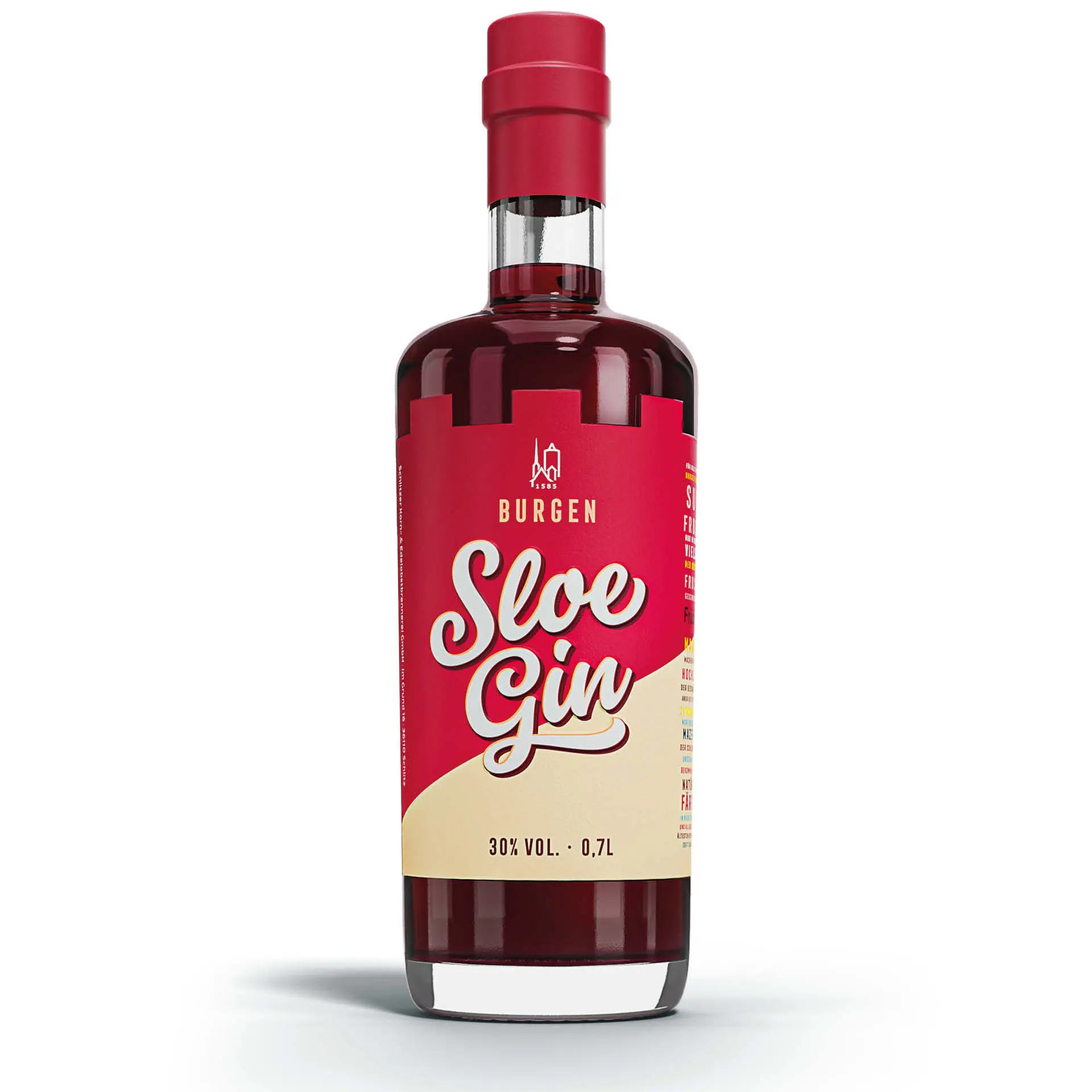 Sloe Gin Liqueur 30%%vol. in einer 0,7 Liter Gasflasche mit Holzgriffkorken