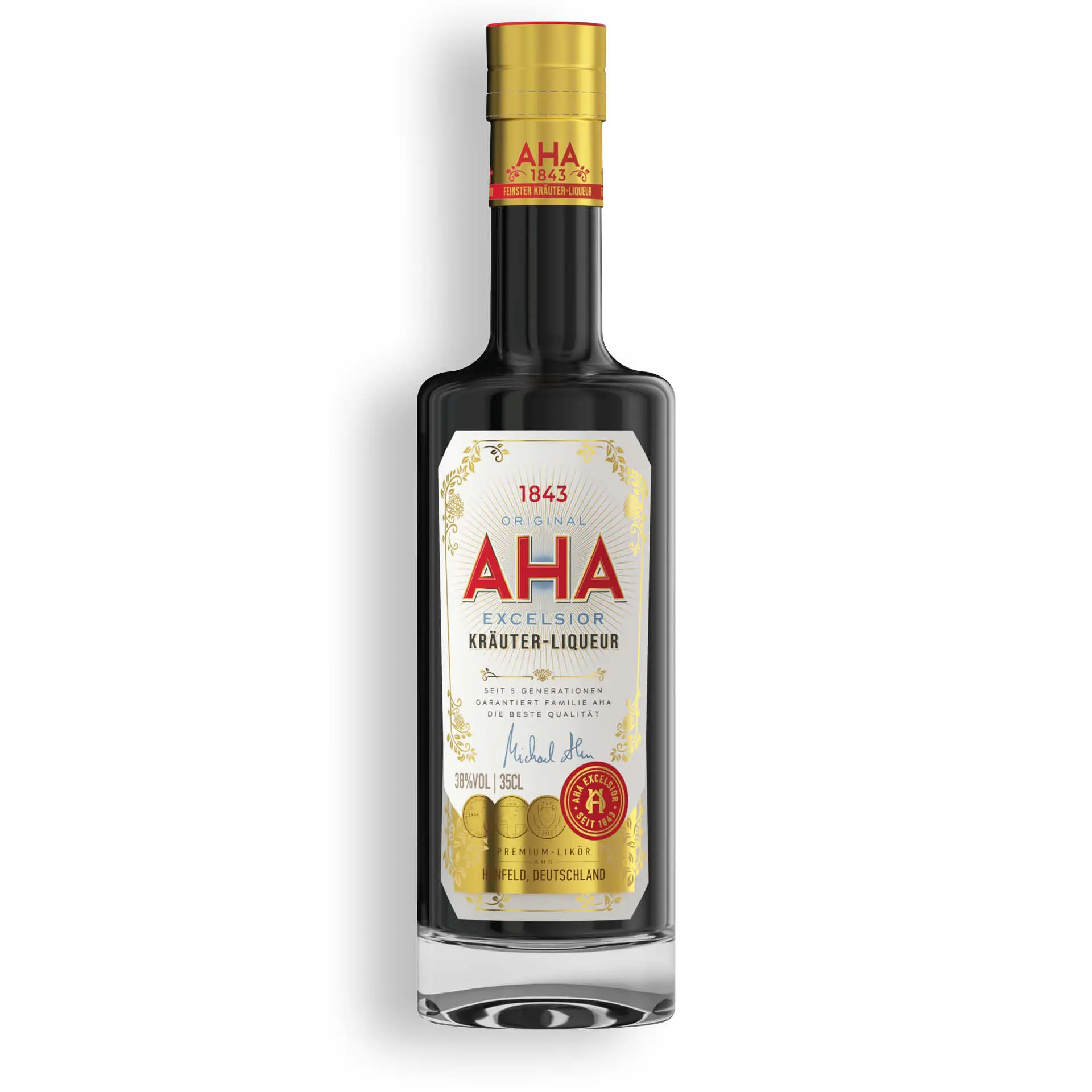 AHA Excelsior Kräuterlikör in der 0,2l Flasche, 38%vol., Hünfelder Nationalgetränk, Kräuter aus der heimischen Rhön