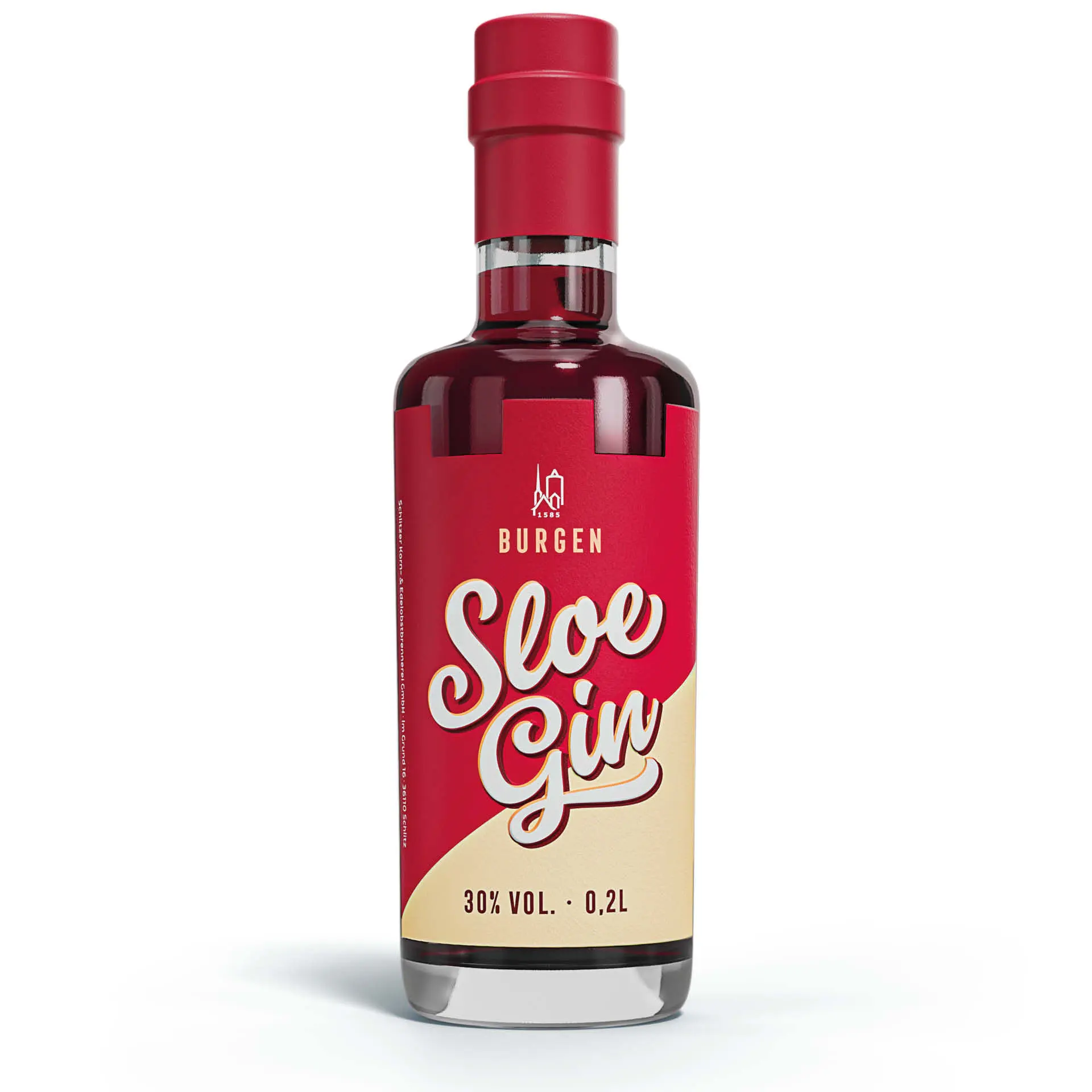 Sloe Gin Liqueur 30%vol. in einer 0,2 Liter Gasflasche mit Holzgriffkorken